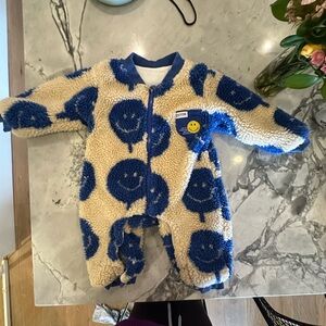 Blue and Cream Smiley Face Fleece Lined One Piece
